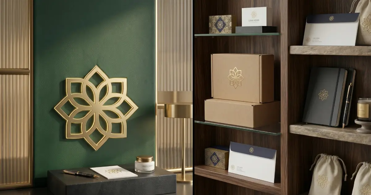 Logo design versus brand identity comparison for Jaipur businesses — design elements spread on a desk